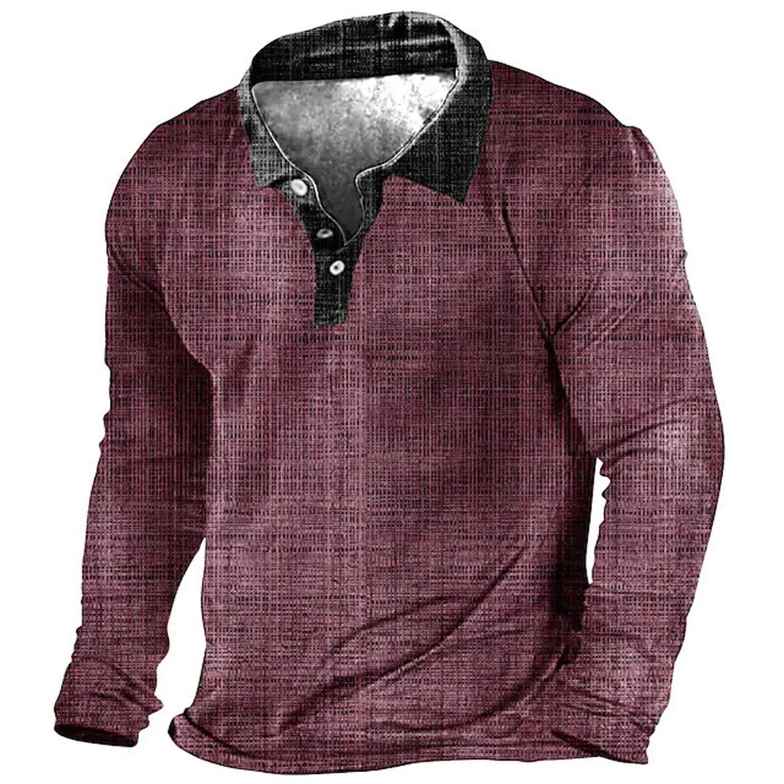 Vintage T Shirt For Men Cotton T-Shirts Graphic Color Block Print Shirt Outdoor Long Sleeve Oversized MenS Clothing TopsM240814