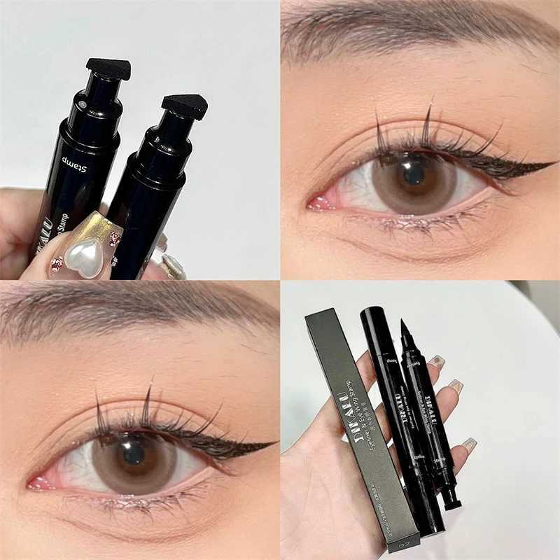 Black Double-ended Triangle Seal Eyeliner Pen Waterproof Lasting Non-smudge Quick-drying Stamp Liquid Eye Liner Pencil Cosmetic Y240813