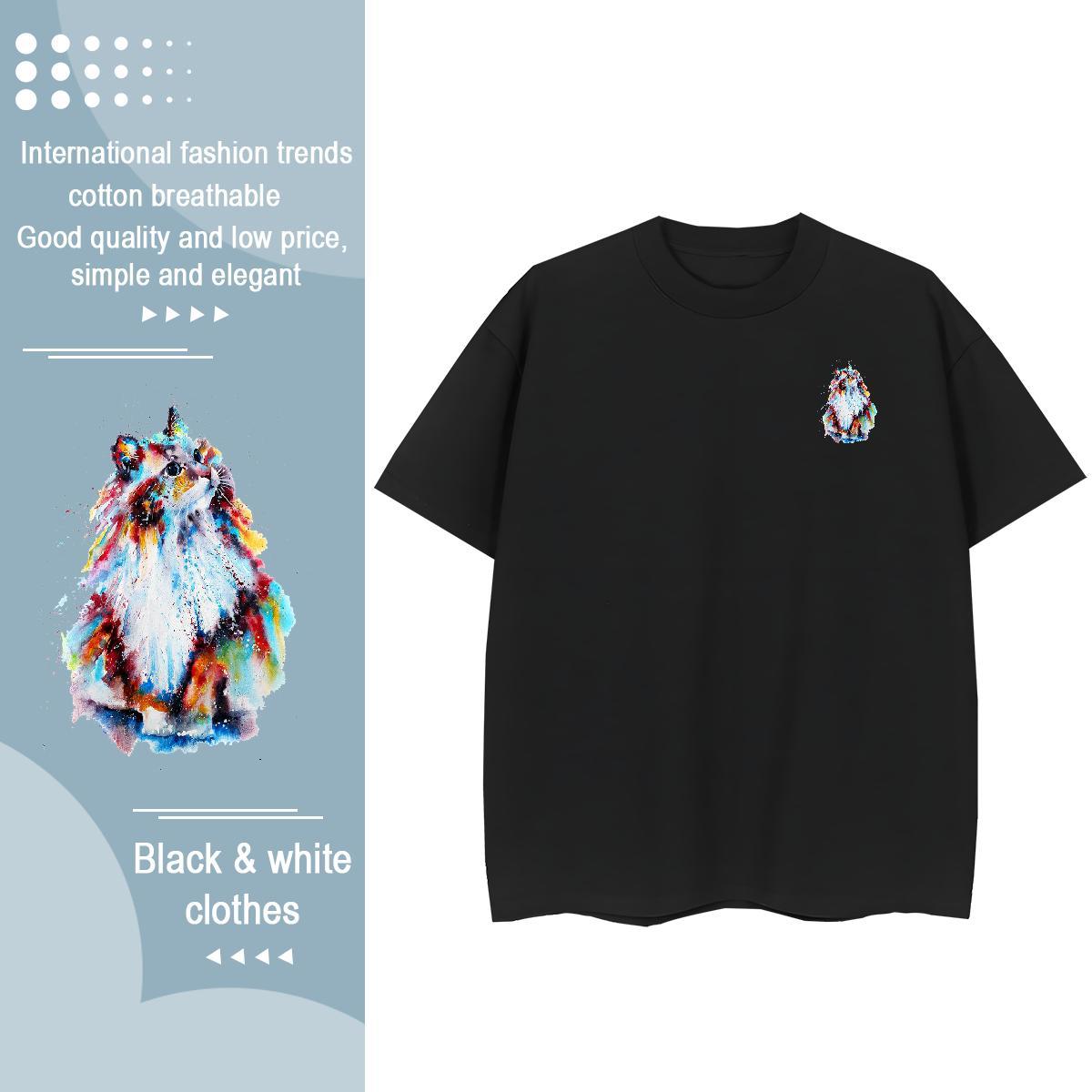 Mens T Shirts 230g 100% Cotton cat Sport Breathable Short Sleeve Black White Men Tshirts DIY Customized Free Shipping Wear