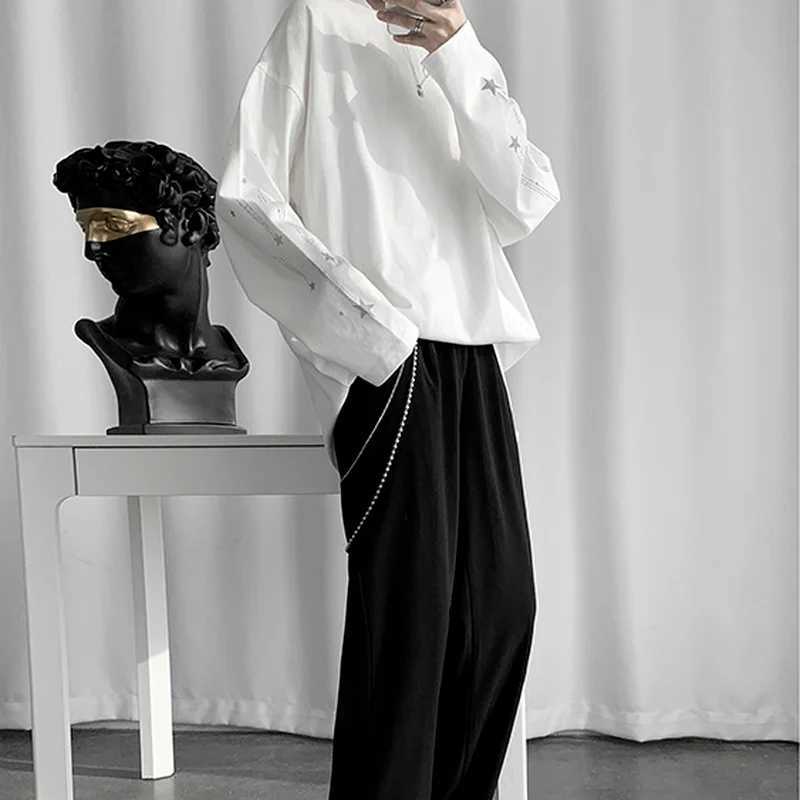Plus Size S-3XL Long Sleeve T-shirts Men Loose Fall Design Print Harajuku Teens Fashion Casual Tees Chic Handsome Tops SimpleM240814