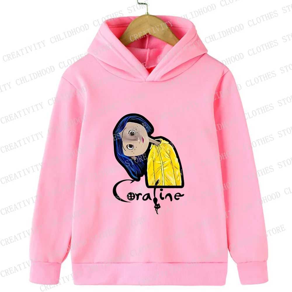 Coraline Children Hoodies Girl Boy Kids Movie Kawaii Pullover Fashion Cartoons Casual Clothes Kid Tops SweatshirtsY240814