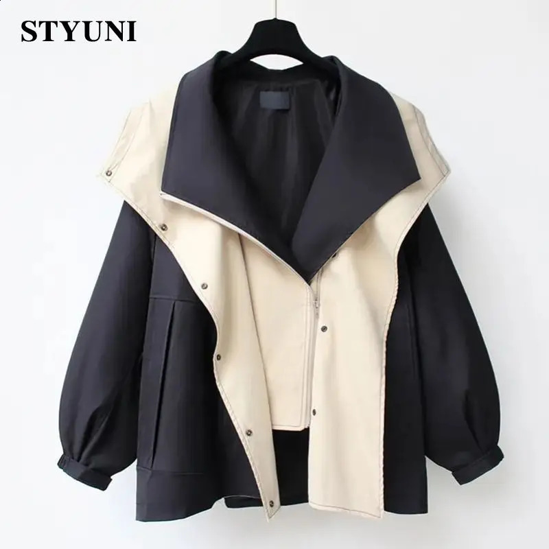 Green Color Block Asymmetric Long Sleeve Cotton Outercoat Womens Jacket Trench Coat Korean Fashion Jackets For Women Winter 240813