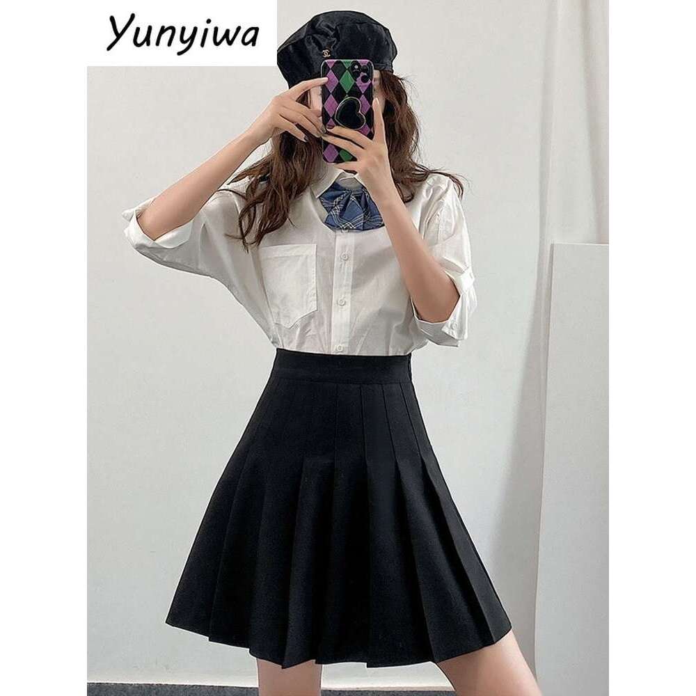 Pleated Short Tennis With Shorts For Women A Line School Summer Woman Skirt Mini Gray High Waist Solid Casual Skirts White s s