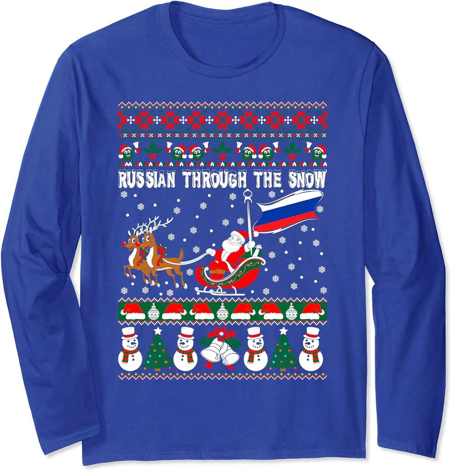 Ugly Christmas Sweater Russian Through The Snow Xmas Gift T-Shirt 100% Cotton O-Neck Long Sleeve Casual Mens T-shirt Size S-3XM240814