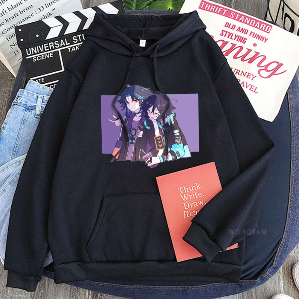 Anime Game Genshin Impact Hoodies Haruku Xiao Zhong Li Kawaii Poster Cartoon Women Men Unisex Plus Size Long Sleeve Sweatshirt