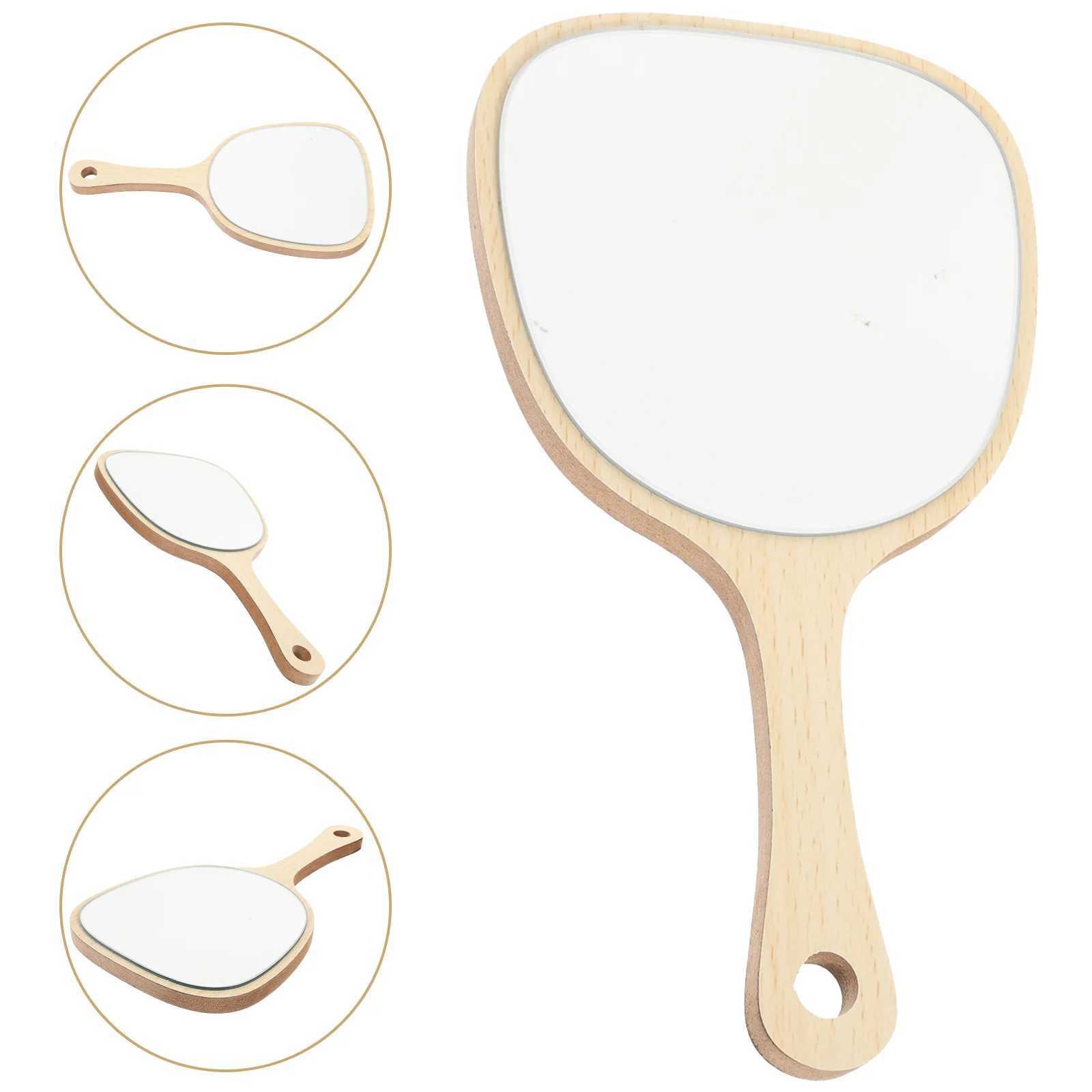 Dressing table wall mounted mirror handheld salon bathroom makeup bamboo and wood traveling lady W240813