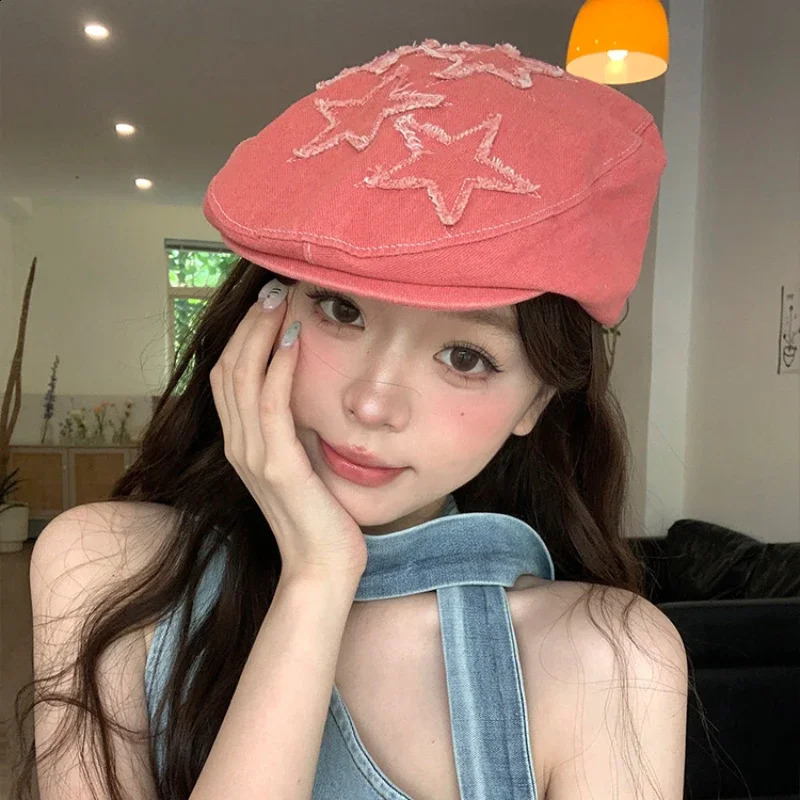 Y2k Personalized Star Washed Cotton Forward Hats for Men and Women Summer Fashion Versatile Street Sunscreen Trend Berets Cap 240805