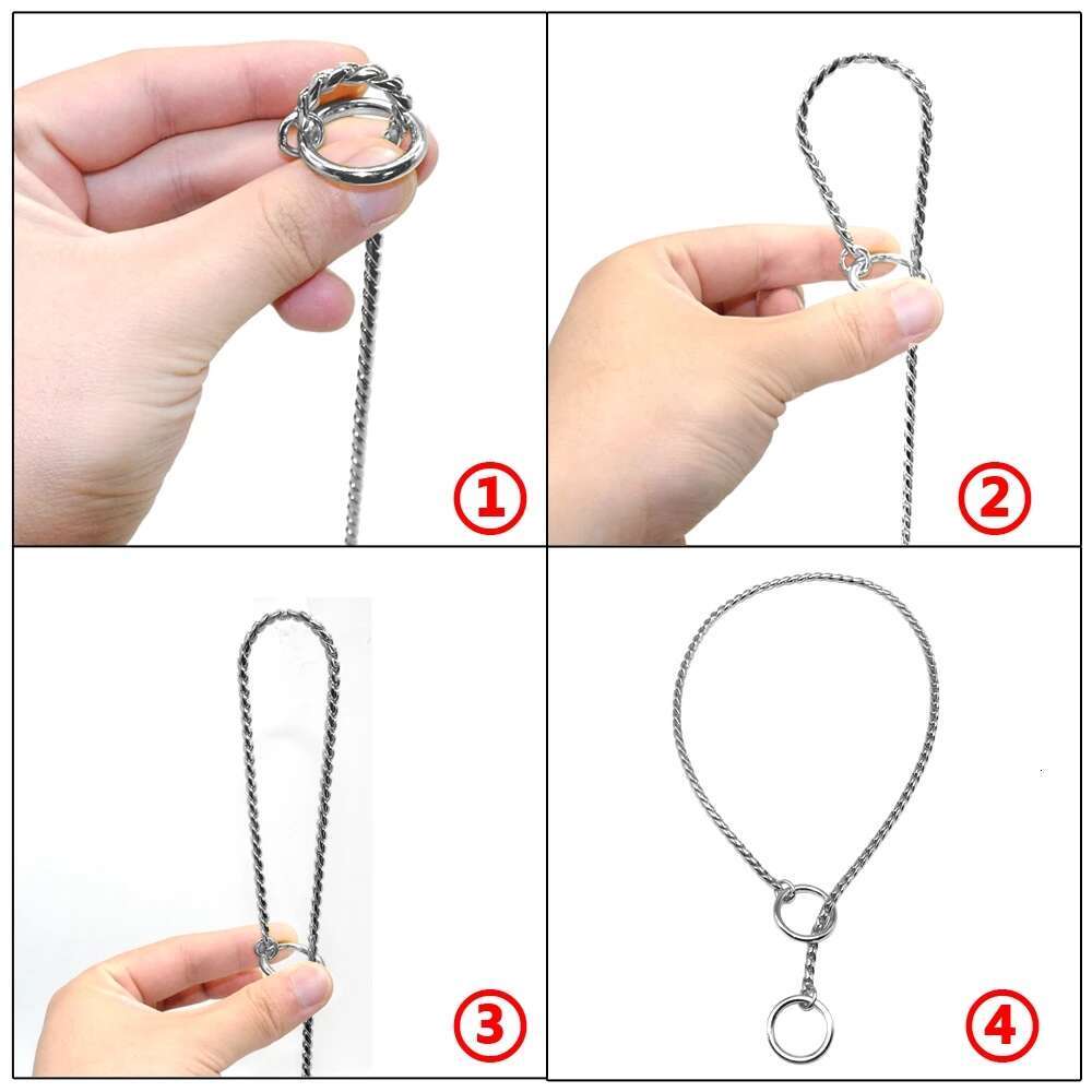 Chrome Stainless Iron Dog Collar Traction Rope Lead Leash P Chain Necklace Adjustable No Choke Collars for Dogs Pet Supplies