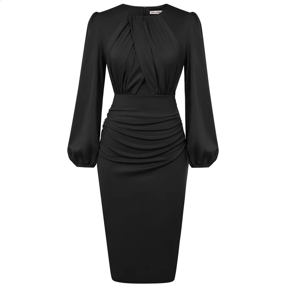 GK Dress For Women Contrast Fabric Evening Elegant Celebrity Party Dress OL Long Sleeve Crew Neck Bodycon Midi Dress 240814