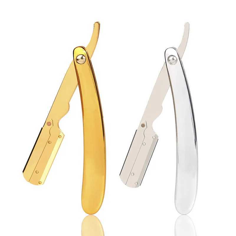 Stainless Steel Razor With 10 Shaving Blades Electroplated Gold And Silver ABS Handle Mens Manual Folding Shaver Barber KnifeM240814