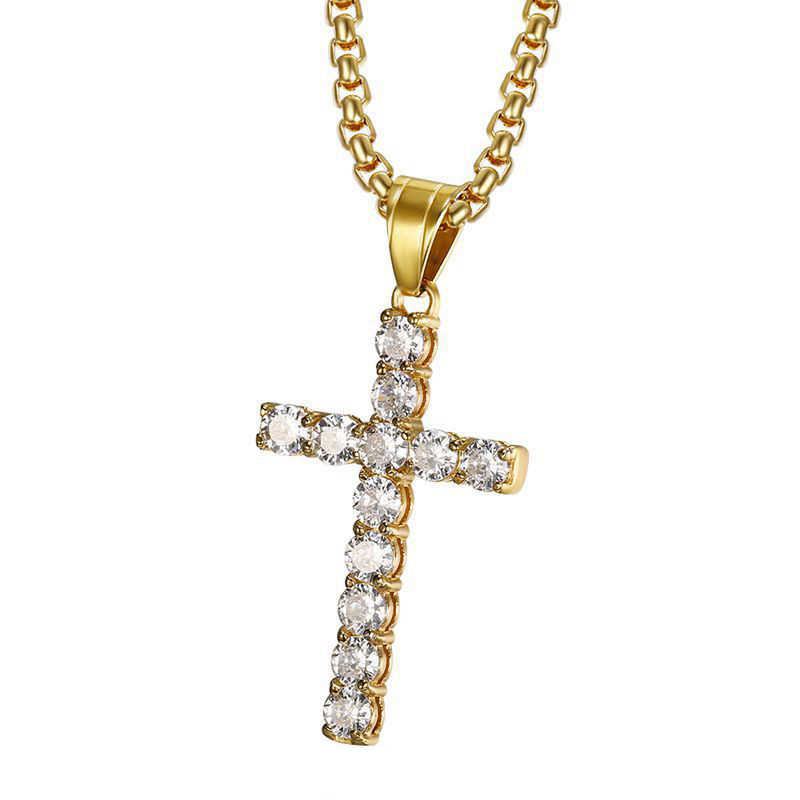 Full Zircon Titanium Steel Cross Pendants Gold Silver Color Necklace Jewelry For Men Women