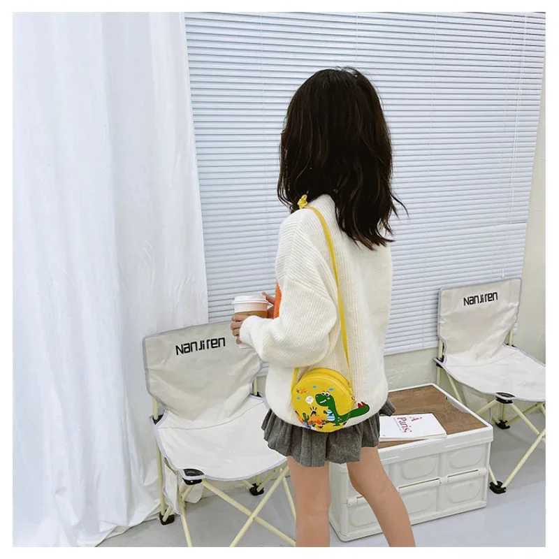New Girl Childrens Cross Bag Little Boy PU Leather Round Coin Wallet Handbag Cute Dinosaur Baby Shoulder Bag W240813