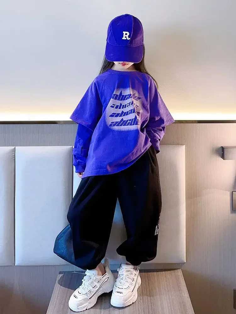 Girls Fashion Autumn Spring Sweatshirts 3-14Y Youth Teenage Kids Oversize Loose Korean Style Stylish Letter Print Top ClothesY240814