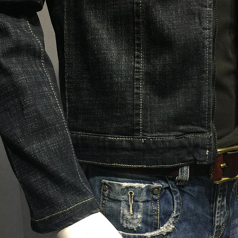 Idopy mens denim jacket motorcycle stand collar zipper motorcycle ultra-thin fit Distressed Bike mens denim jacket240813