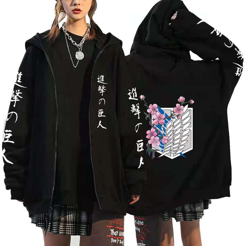 On Attack Titan Anime Plus Size Zipper Hoodie Shingeki No Kyojin Yeager Eren Printed Hooded Men Women Sweatshirts Zip Up Jacket