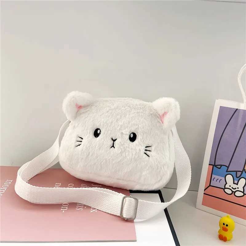 Cartoon Cat Baby Cross Bag Cute Soft Plush Childrens Shoulder Bag Winter Fashion Boys Childrens Fur Handbag Coin Wallet W240813
