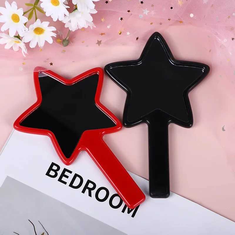 Beautiful makeup mirror with five pointed star handle handheld plastic handle portable mini makeup mirror makeup tool W240813