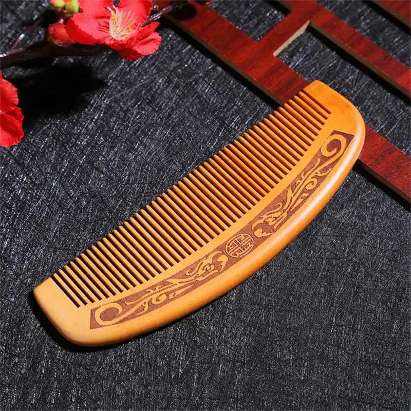 1-8 pieces of natural carved peach wood comb thick wood comb curly massage hair comb anti-static sandalwood hair comb W240813