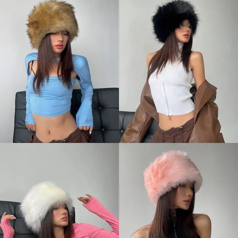 Womens winter hat highquality faux mink fur thick warm pull Beanie Fashion Y2K same style plush flat 240812