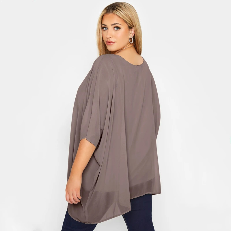 Plus Size Loose Bawing Sleeve Elegant Summer Cape Blouse Women 3/4 Sleeve Loose Casual Office Work Tunic Tops Large Size 6XL 7XL 240814