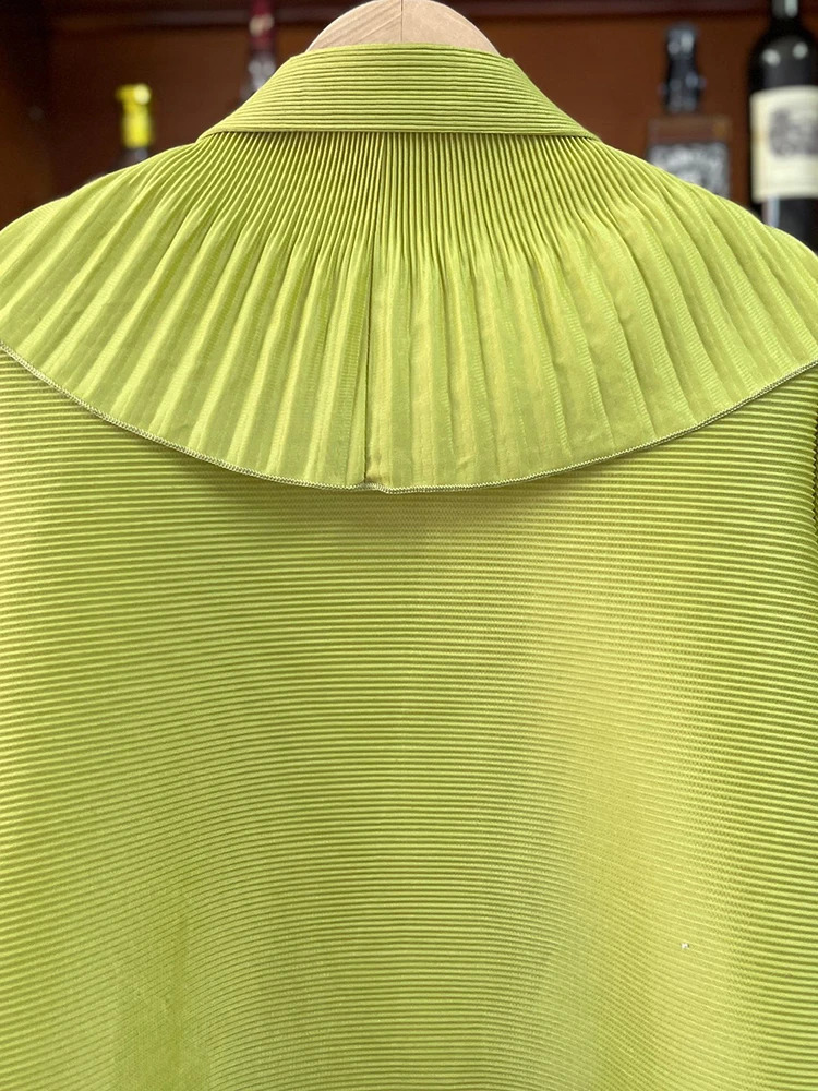 GVUW Pleated Fashion Trench Coat Women Full Sleeve Belt Loose Lapel Ruffles 2024 Solid Color Outwear Clothing 17G5692 240813