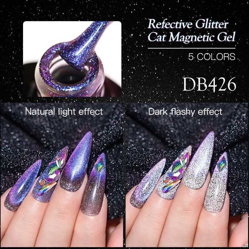 Mtssii Reflective Cat Magnetic Gel Rainbow Glitter Nail Polish Soak Off Magnetic UV Gel Sparkling Auroras Laser Nail Art GelM240814