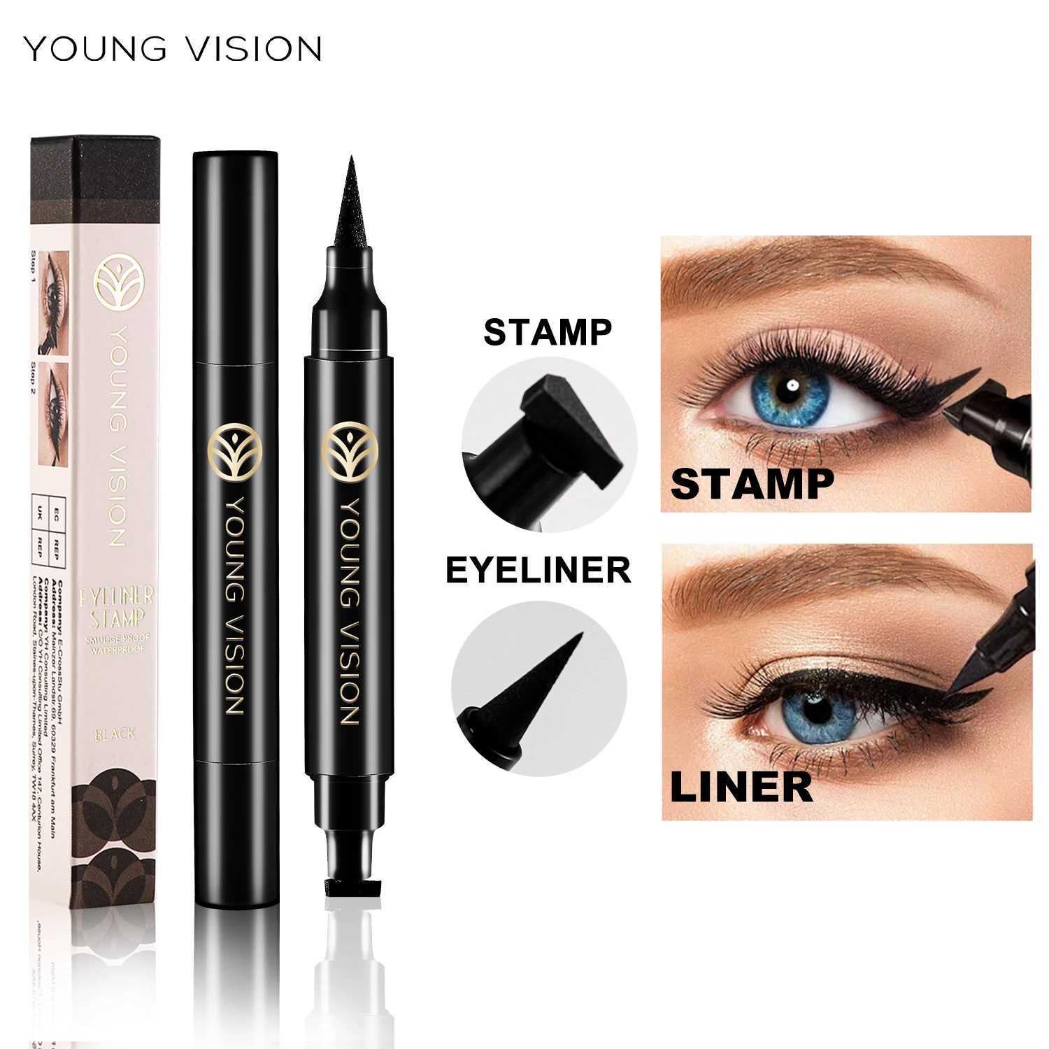 YOUNG VISION Black double head Waterproof Fast Dry Durable Eyeliner Pen non fading triangle eyeliner pen Y240813