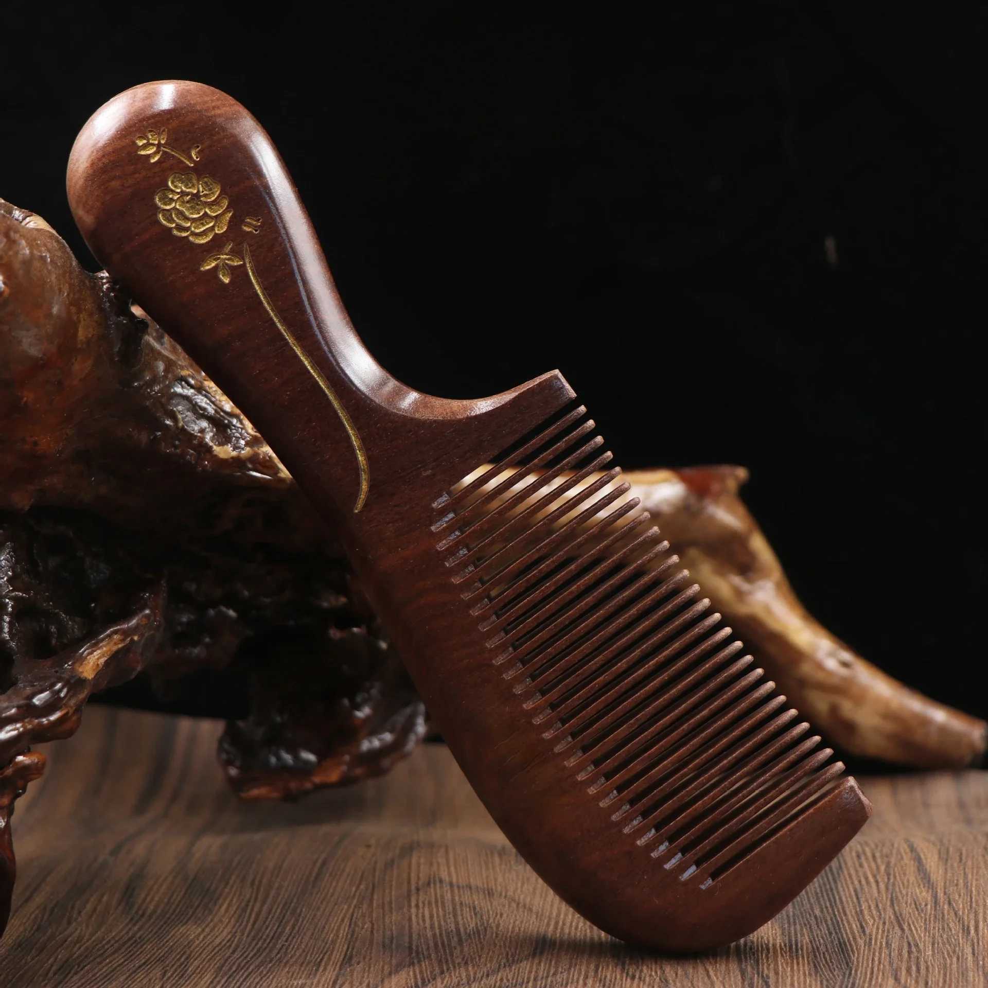 Golden Sandalwood Comb Crescent 16cm Static Comb Curling Wood Brush W240813