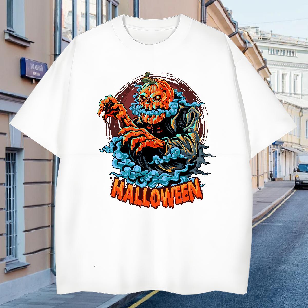 Men T Shirts 230g Pure Cotton Halloween High Street Hip Hop O-Neck Short Sleeve White Plus Size Tshirt for Man Woman Brand Free Shipping Tee Shirt