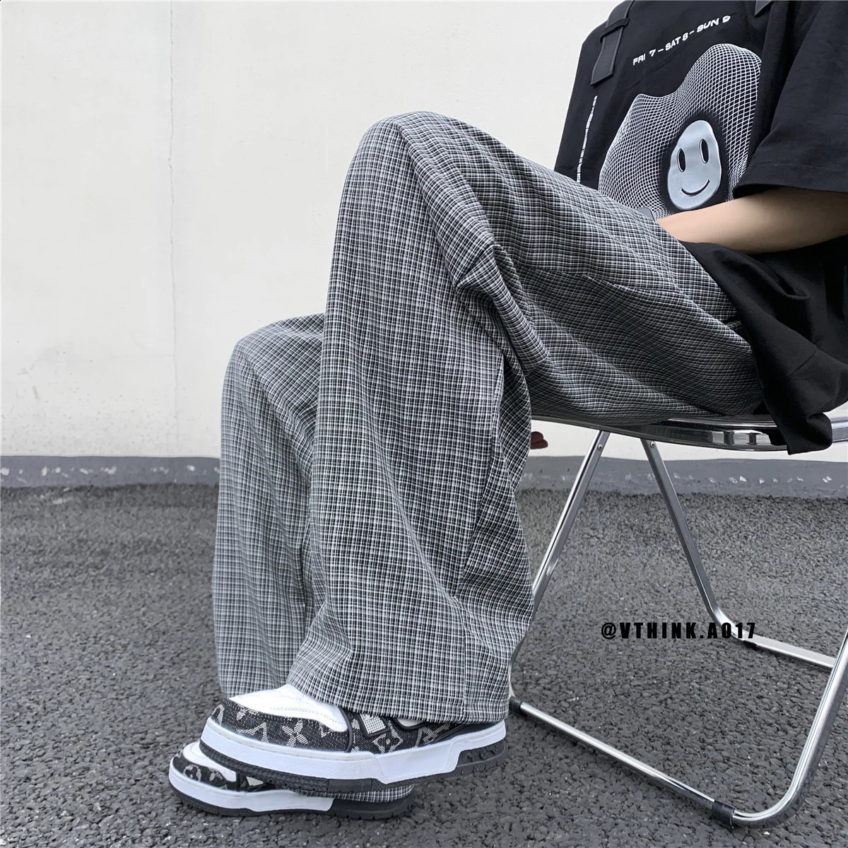SummerAutumn Plaid Pants Men Loose Casual Straight Trousers for MaleFemale Harajuku Hip-hop Streetwear Wide-leg Mopping Pants 240814