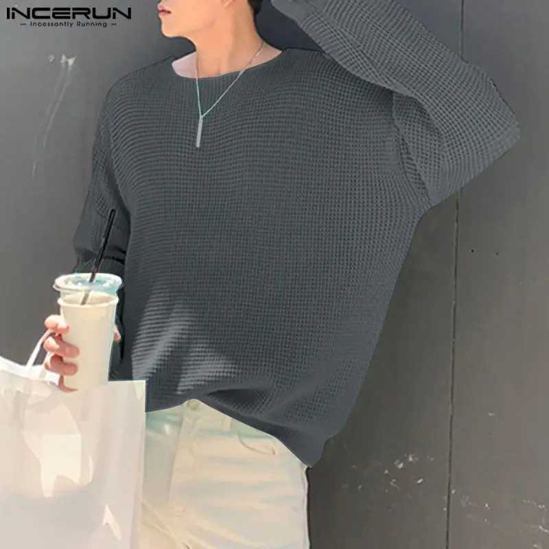 Mens sweater knitted solid loose O-neck long sleeved street clothing casual pull-out Korean mens clothing S-5XL INCERUNW240729