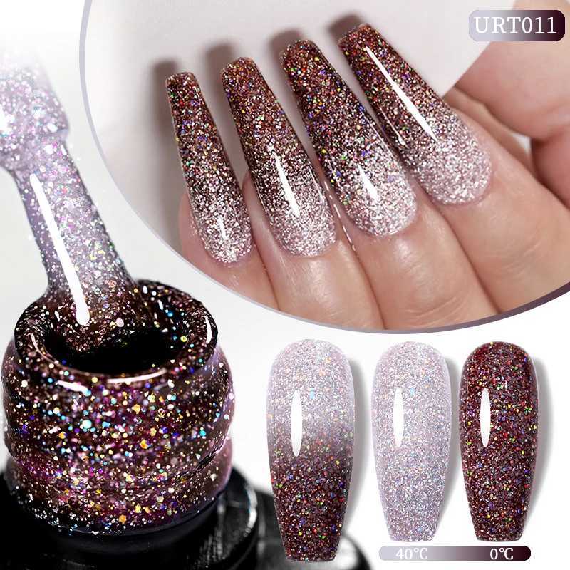 UR SUGAR 7.5ml Thermal Laser Glitter Gel Semi Permanent Soak Off UV Gel Temperature Color Change Sequins Nail Art VarnishM240814