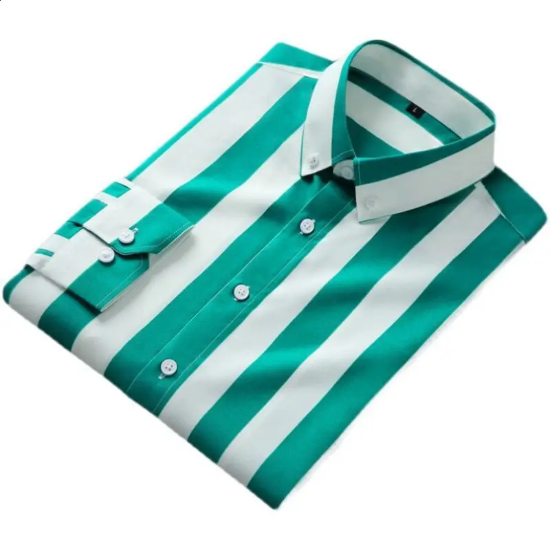 Fashion Lapel Button Loose Korean Striped Shirts Men Clothing Autumn Oversized Casual Tops Long Sleeve All-match Shirt 240814