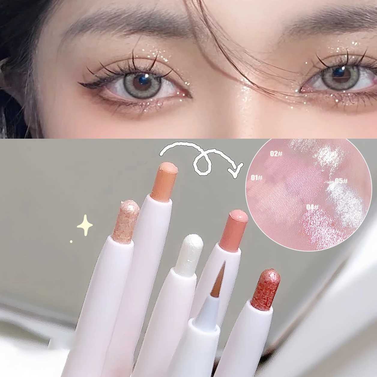 Ultra Thin White Diamond Lying Silkworm Pen 2-in-1 Eye Shadow Brightening Highlighter Gel Smooth Liquid Brown Eyeliner Makeup Y240813