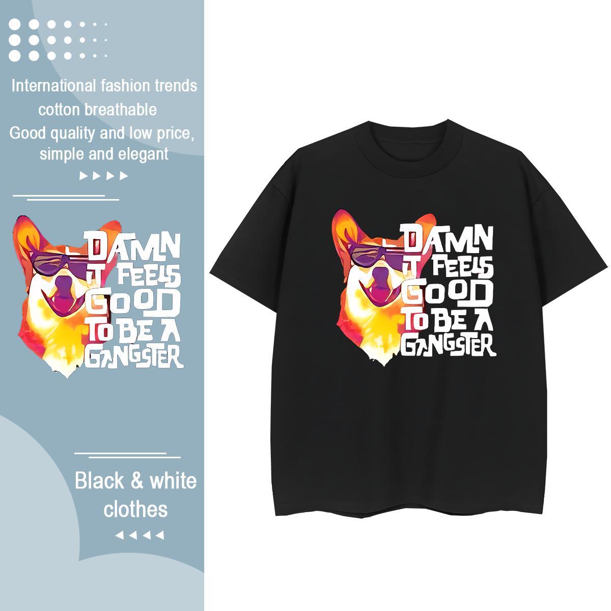 Loose Fit T-Shirts dog Breathable Crew Neck Anime Printing Street Cartoon Print 230g 100% Cotton Men Tees Fashion Polos