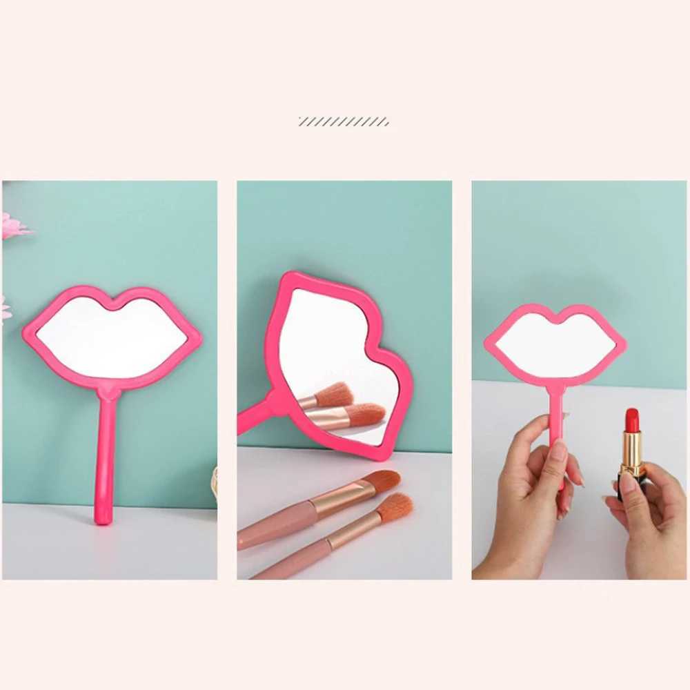 1 lip shaped handheld mirror with eyelashes suitable for compact makeup mirrors in pink/black/white salons W240813