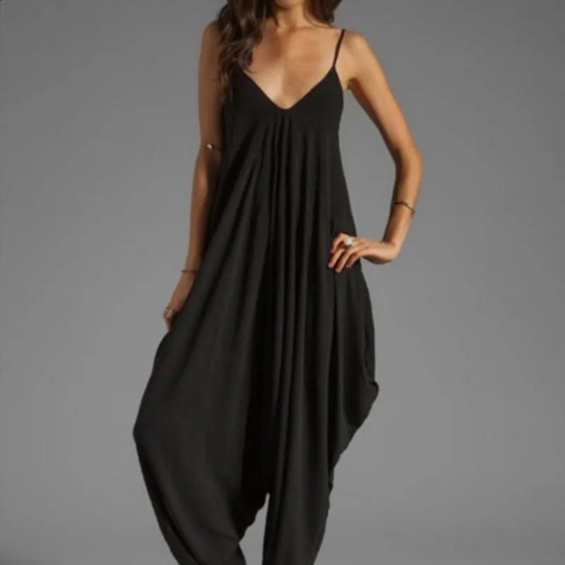 Summer Jumpsuits for Women Full-Length Playsuit Sexy V-Neck Sleeveless Jumpsuits Solid Color Pants Female Casual Loose Rompers 240813