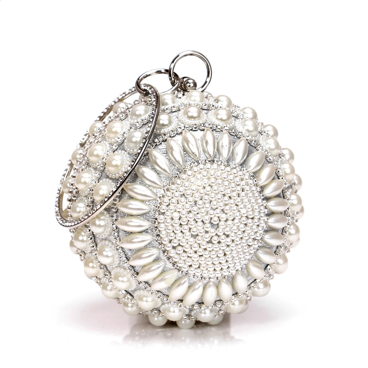 Beaded Diamond Day Clutches s Pearl Evening Bag Circular Shaped Chain Shoulder Handbags For Party Purse 240813ZYl