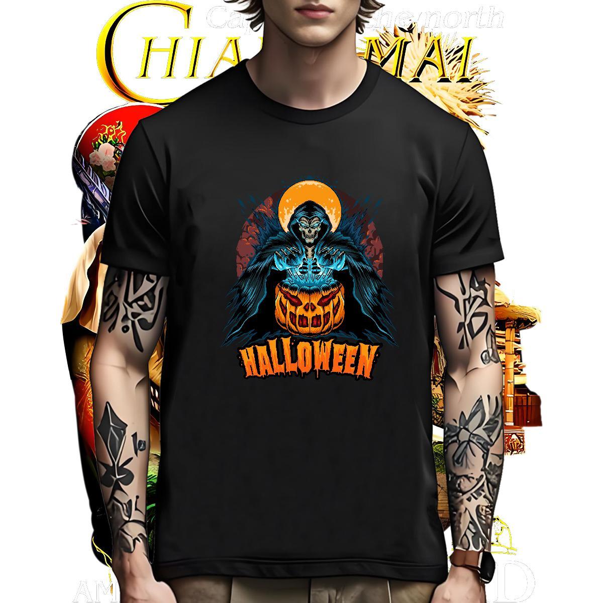 TOP Quality T Shirts Men Halloween Breathable Crew Neck Casual Daily Wear Anime 230g Pure Cotton Tshirts Casual New Clothes