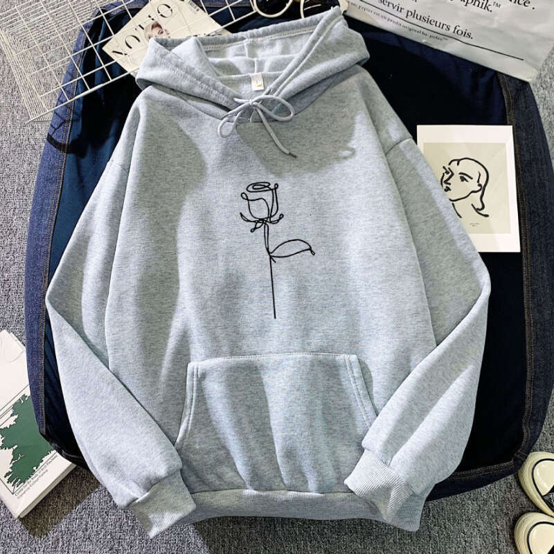 Graphic Rose Printed Plus Size Hooded Women Sweatshirt Loose Casual Korean Long Sleeved Top Student Autumn Winter Hoodies