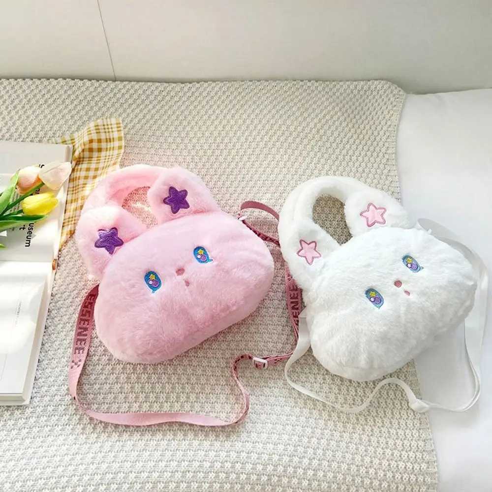 Kawaii Rabbit Plush Handbag for Girls Shoulder Bag Soft Pink White Rabbit Doll Cross Body Bag for Children Messenger Bag W240813