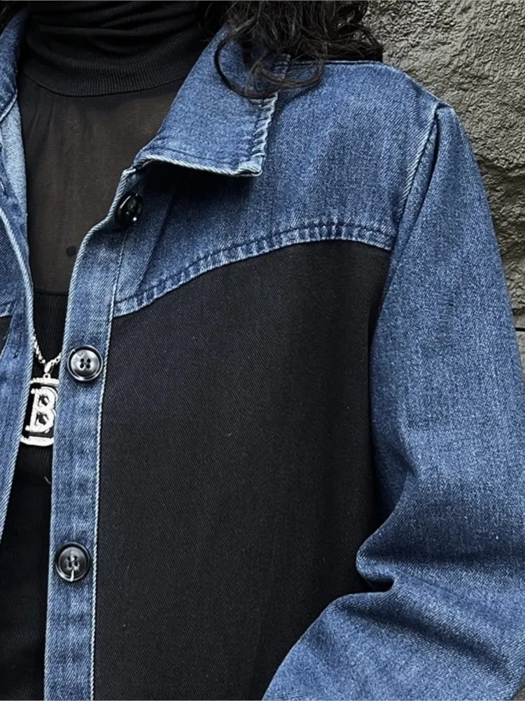 Oversized Denim Autumn Midi Trench Coat Women Fringe Fashion Patchwork Pleated Ladies Windbreaks Casual Loose Woman Trench 240813