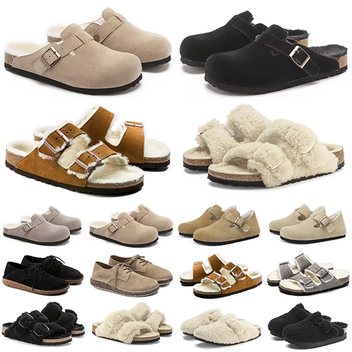 Designer Fur Slippers Sandals clog Booties Scuffs shearling slides black sand men women winter Leather fluffy Sliders Indoor flats snow Boots shoe 35-44