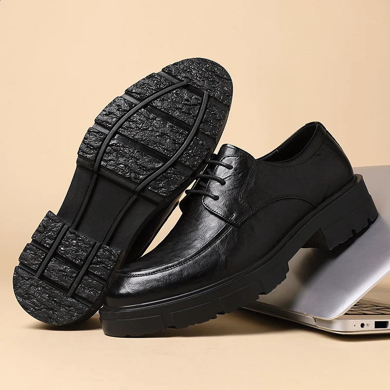 WAERTA 5 8 10 Cm Heel Shoes Men Fashion Casual Cow Leather Mens Dress Shoes British Breathable Groom Platform Wedding Shoe Male 240918