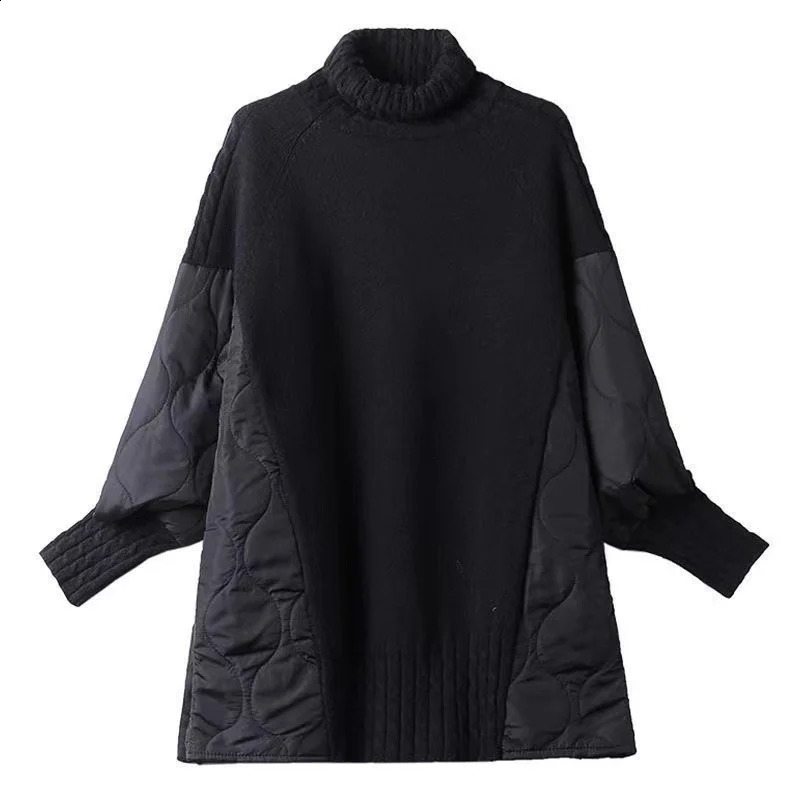 2024 Womens Parkas Autumn Winter Fashion Loose Mid Long Casual Splicing knitted Warm Female Jacket Outwear Overcoat Woman 240813