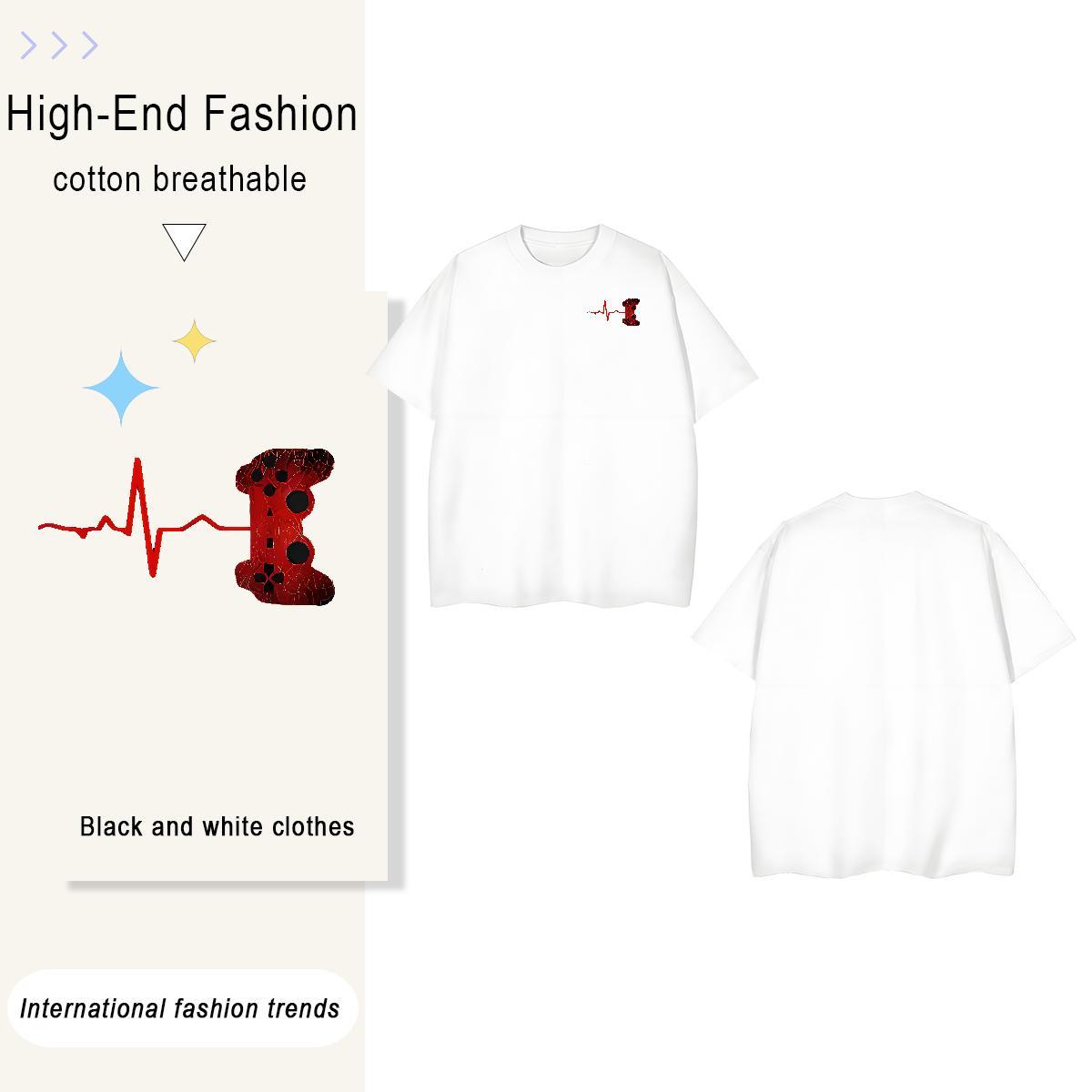 Man T Shirts 230g 100% Cotton heartbeat Outdoor Crew Neck Custom Anime Tshirt for Man Woman DIY Customized Classic Wear