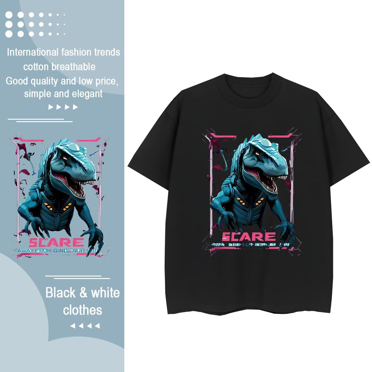 Wholesale Man T Shirts dinosaur O-Neck Short Sleeve Hip Hop Floral Print 100% Cotton 230g Tshirts 2024 New Clothings