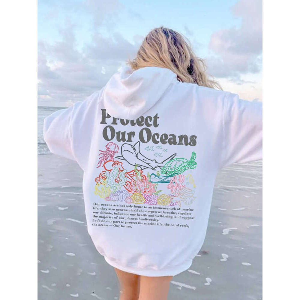 Our Protect Oceans Respect The Local Printed Hooded Women Hoodies Plus Size Sweatshirt Autumn Winter Female Casual Streetwear