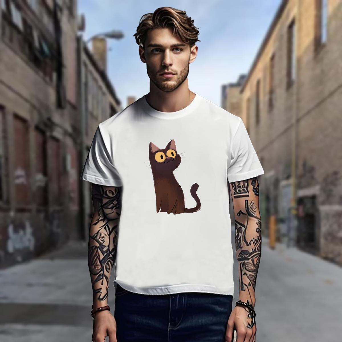 T Shirts Men 230g Cotton cat Hip Hop Short Sleeve Soft Custom Cartoon Mens Tshirts New Unisex Tees Shirts