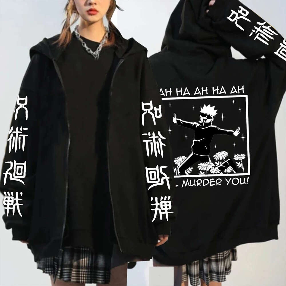 Kaisen Jujutsu Gojo Satoru Print zipper Hoodies Funny Mnaga Sweatshirts Men Long Sleeve Autumn Winter Plus Size Zip-up Hoodie